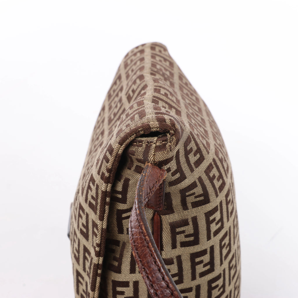 Bolso de hombro FENDI Zucchino Mamma de lona y piel en marrón