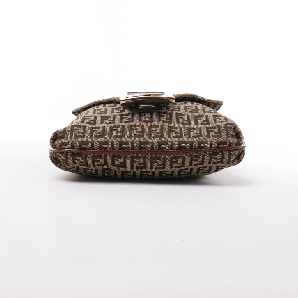 Bolso de hombro FENDI Zucchino Mamma de lona y piel en marrón
