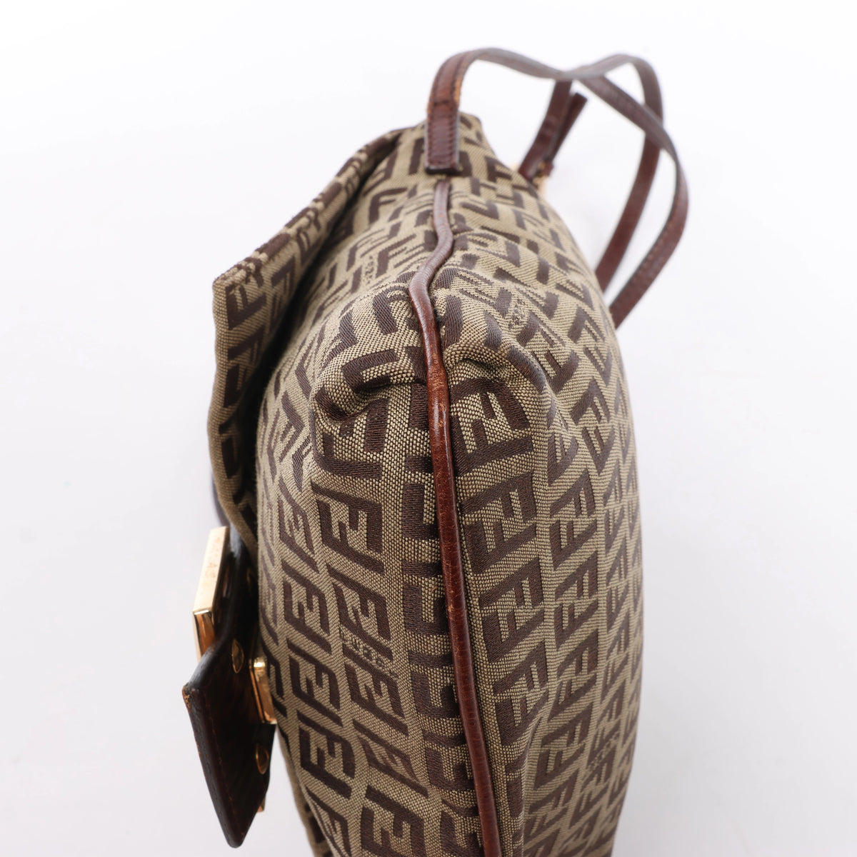 Bolso de hombro FENDI Zucchino Mamma de lona y piel en marrón
