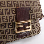Bolso de hombro FENDI Zucchino Mamma de lona y piel en marrón
