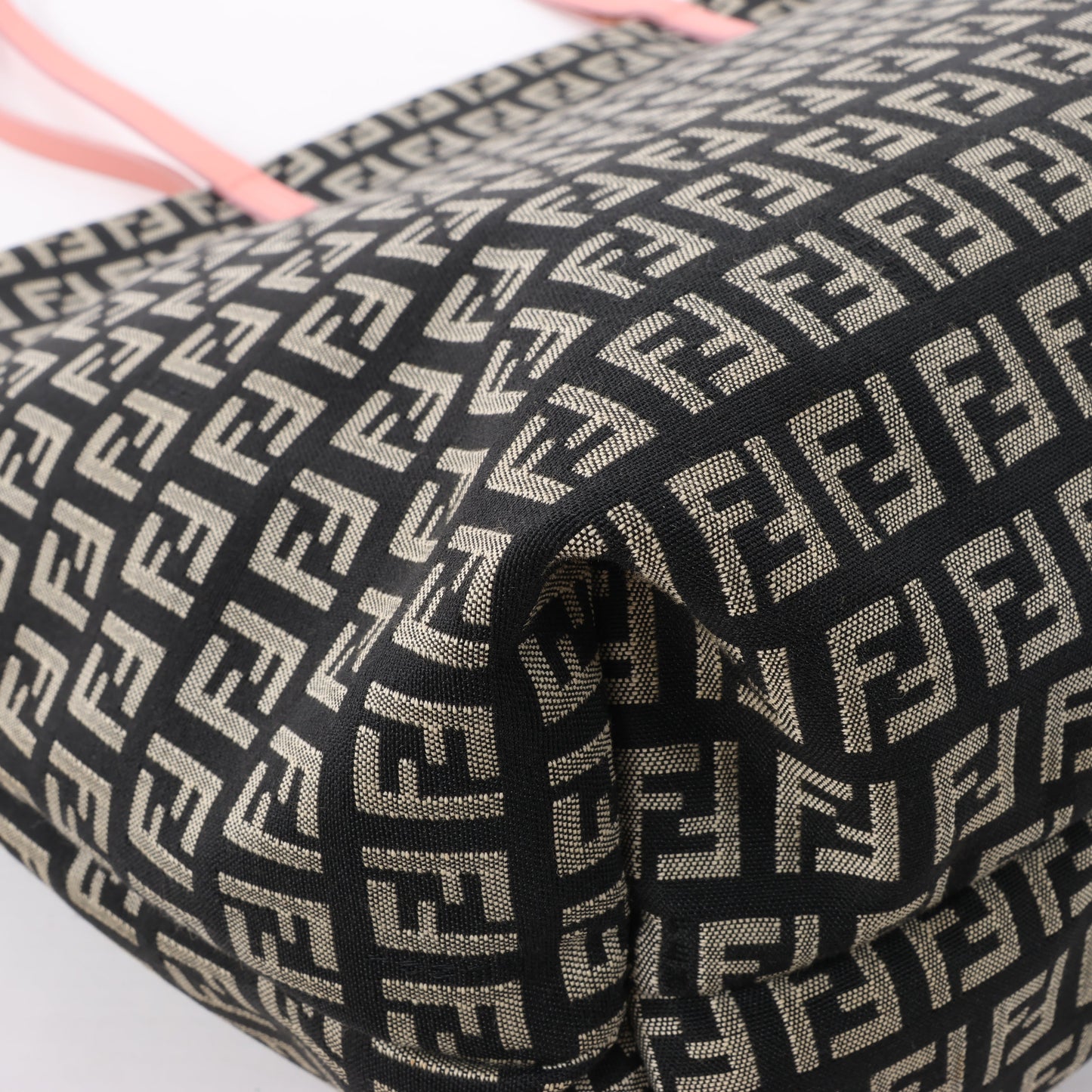 FENDI Zucchino Canvas & Leather Shoulder Bag in Brown x Pink