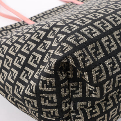 FENDI Zucchino Canvas & Leather Shoulder Bag in Brown x Pink