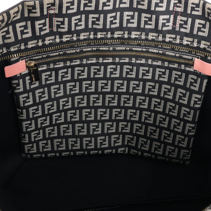 FENDI Zucchino Canvas & Leather Shoulder Bag in Brown x Pink
