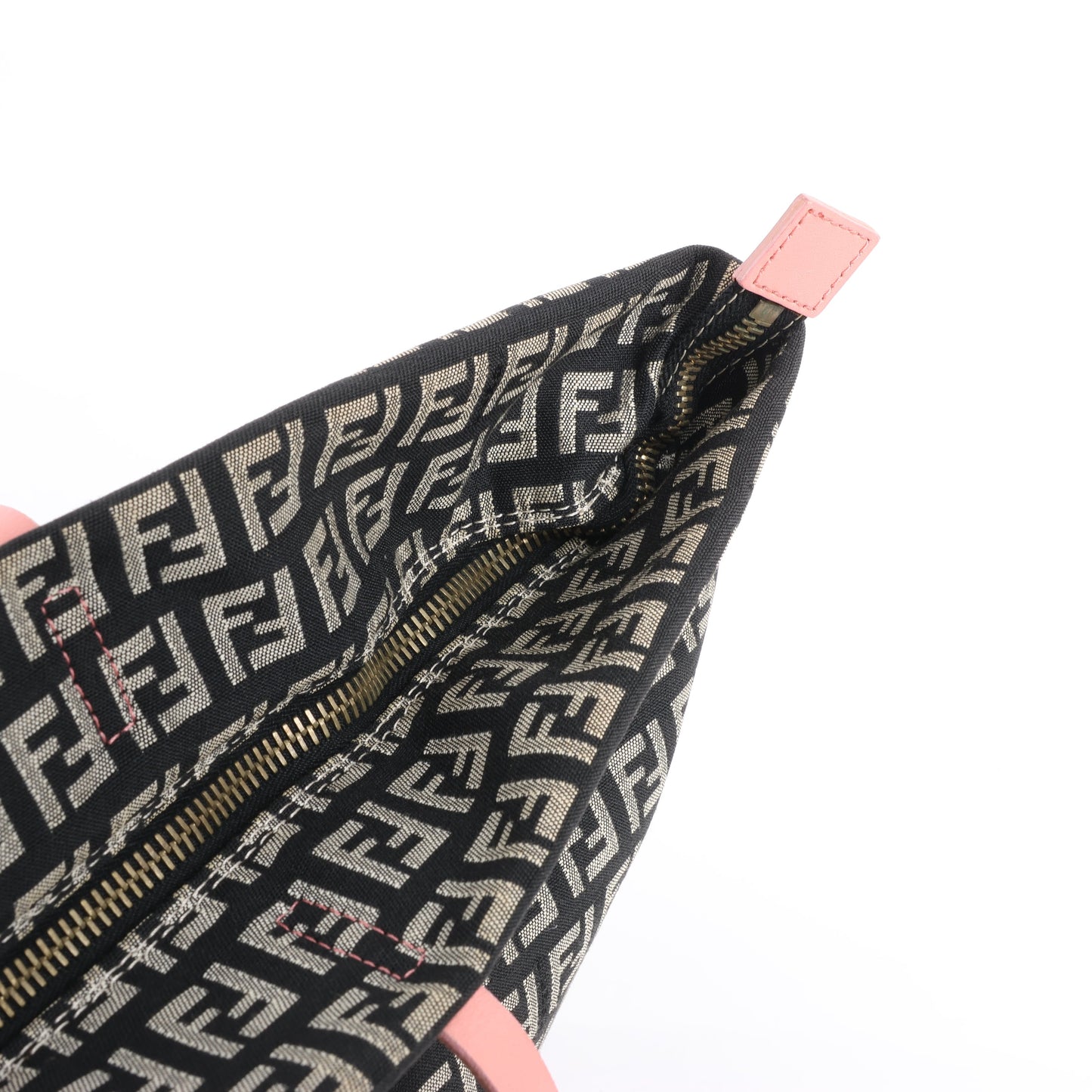 FENDI Zucchino Canvas & Leather Shoulder Bag in Brown x Pink