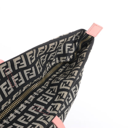 FENDI Zucchino Canvas & Leather Shoulder Bag in Brown x Pink