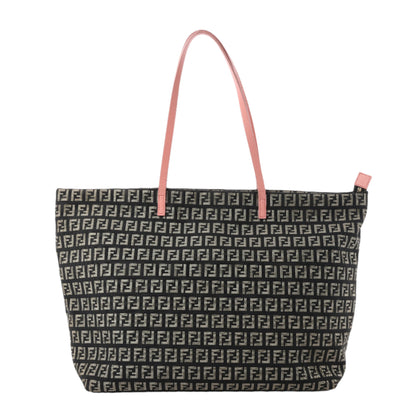 FENDI Zucchino Canvas & Leather Shoulder Bag in Brown x Pink