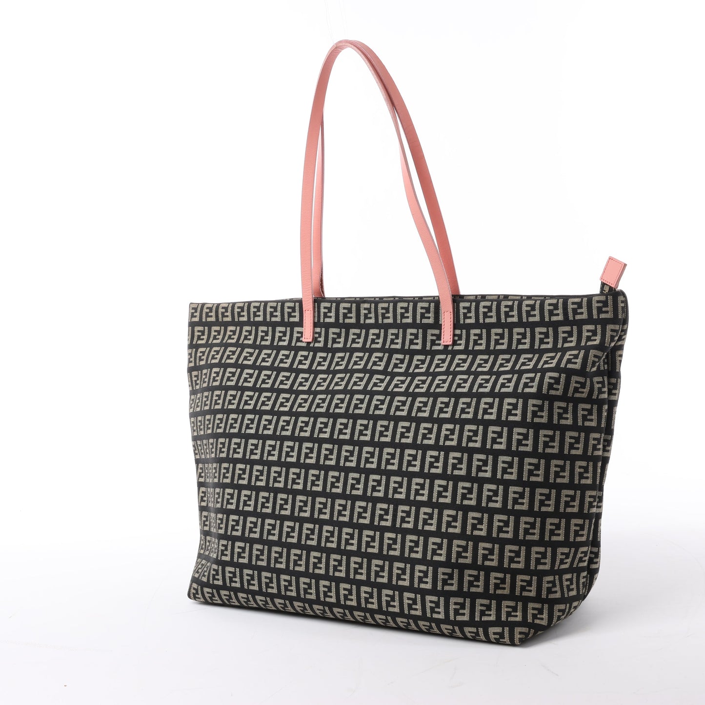 FENDI Zucchino Canvas & Leather Shoulder Bag in Brown x Pink