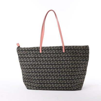 FENDI Zucchino Canvas & Leather Shoulder Bag in Brown x Pink