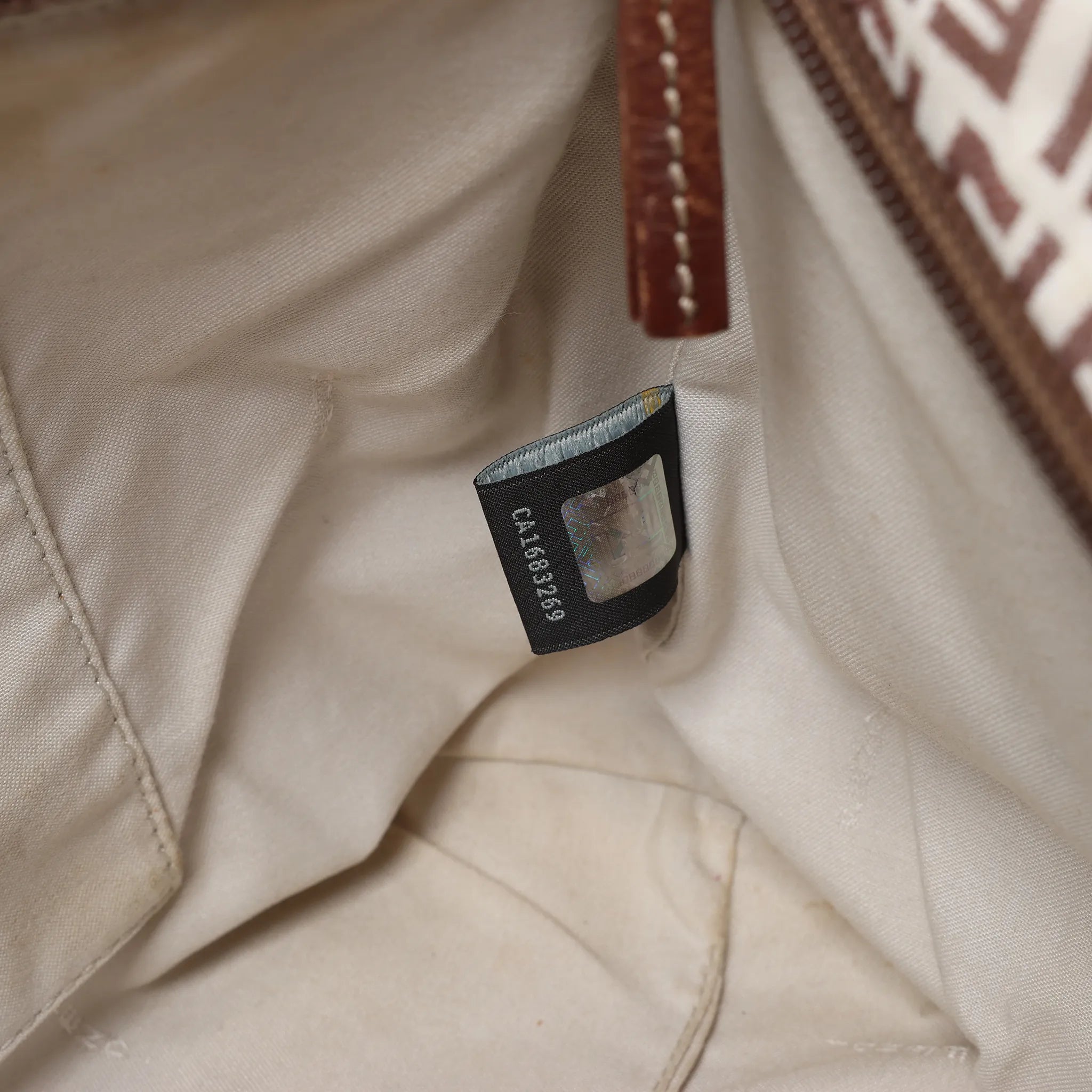 FENDI Zucchino Canvas & Leather Shoulder Bag in Beige 8BH215