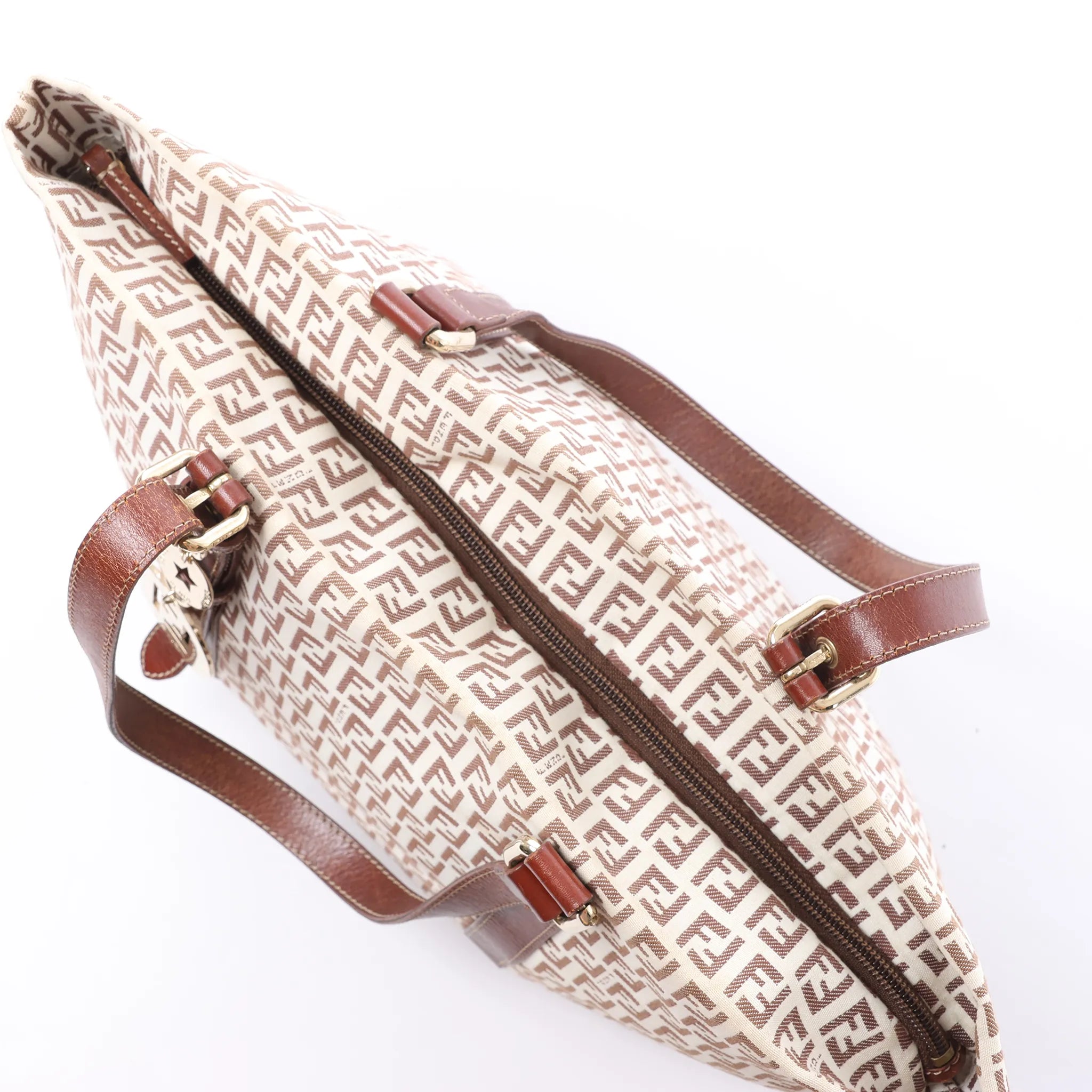 FENDI Zucchino Canvas & Leather Shoulder Bag in Beige 8BH215