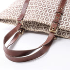FENDI Zucchino Canvas & Leather Shoulder Bag in Beige 8BH215
