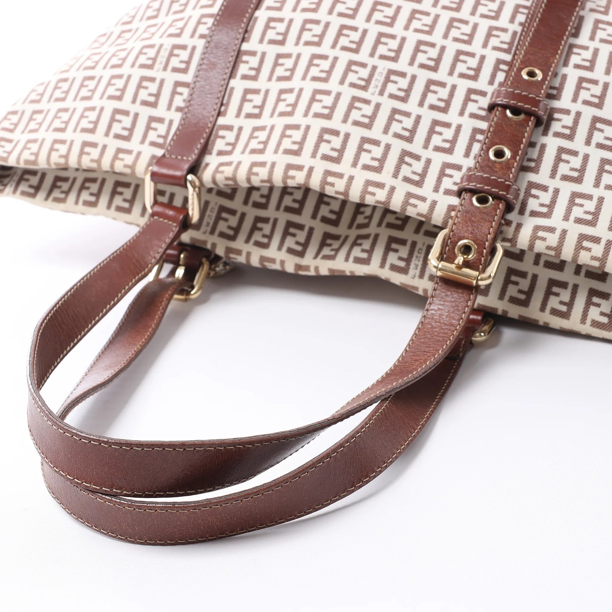 FENDI Zucchino Canvas & Leather Shoulder Bag in Beige 8BH215