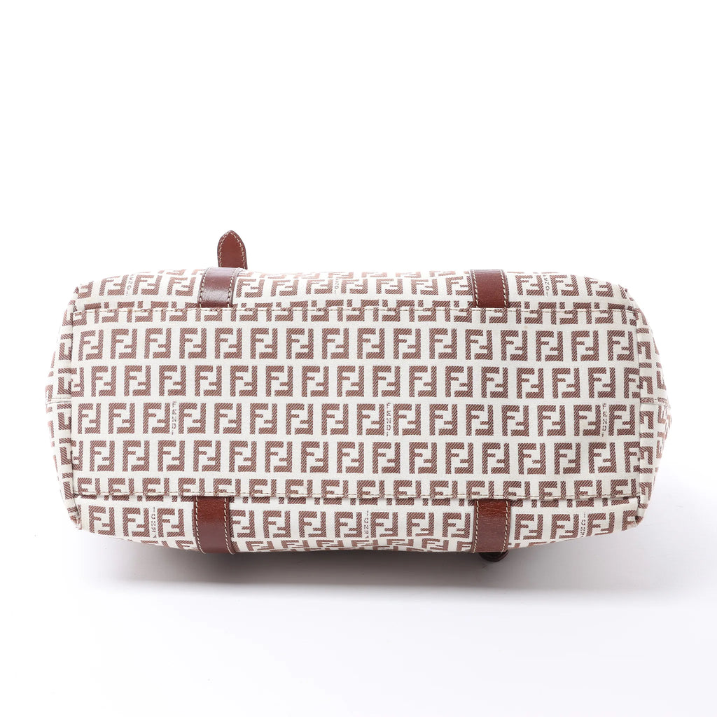 FENDI Zucchino Canvas & Leather Shoulder Bag in Beige 8BH215