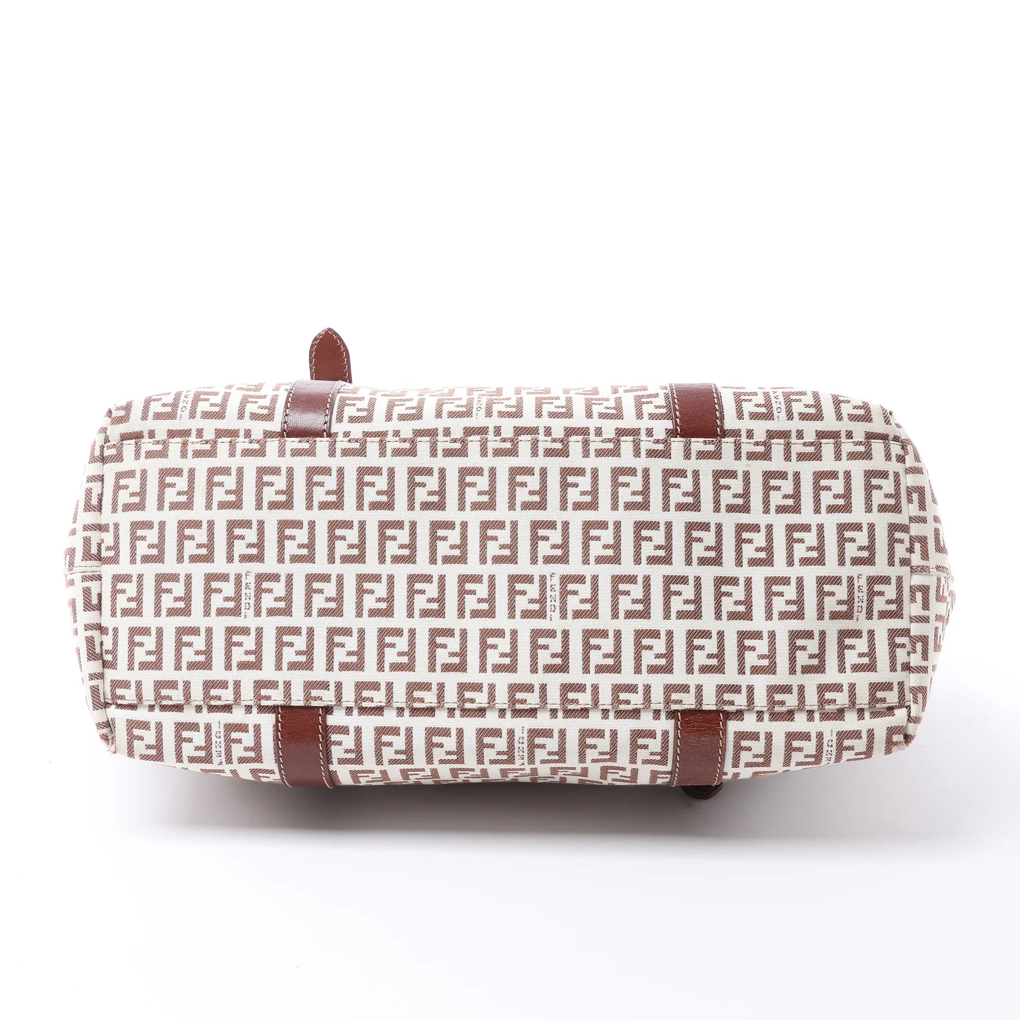 FENDI Zucchino Canvas & Leather Shoulder Bag in Beige 8BH215