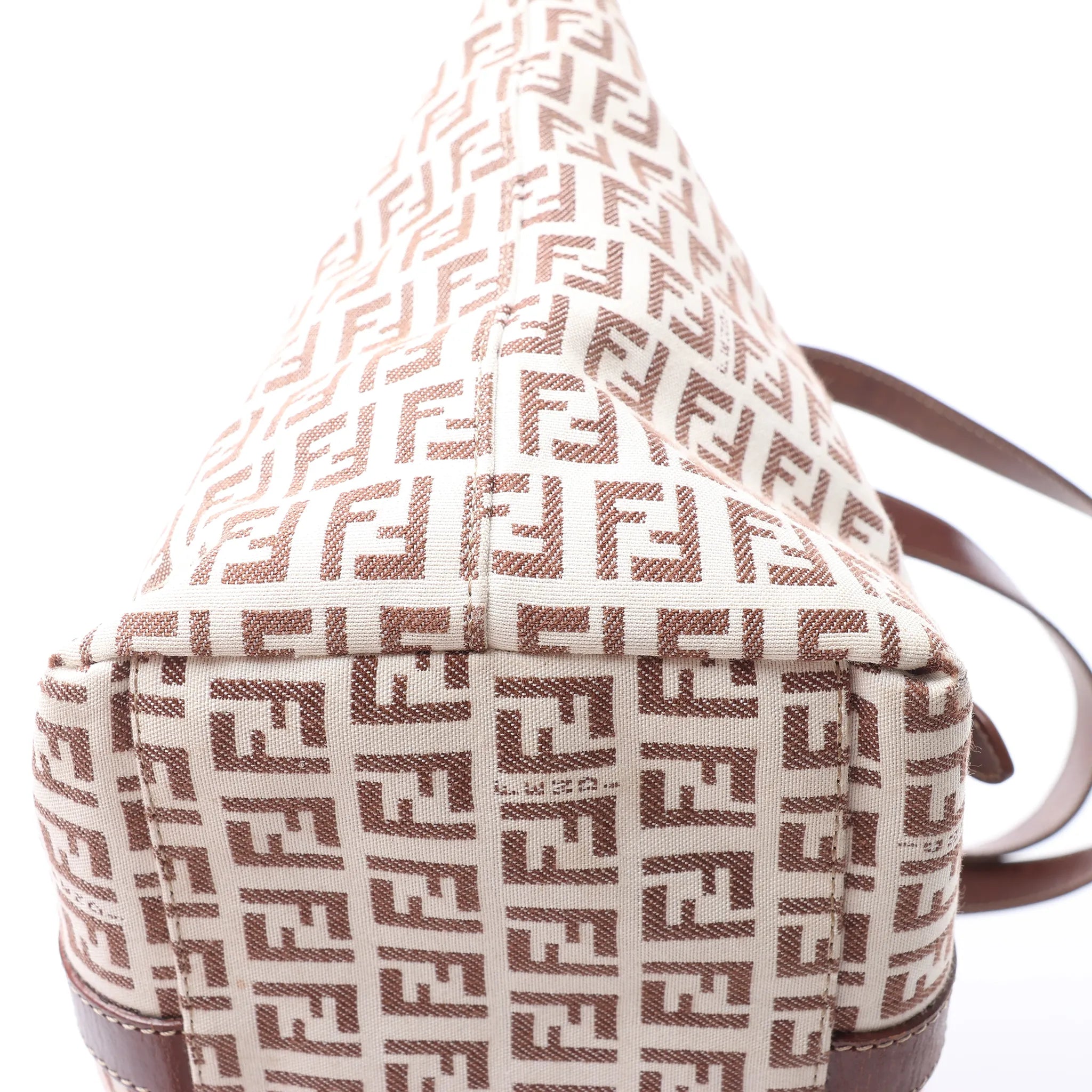 FENDI Zucchino Canvas & Leather Shoulder Bag in Beige 8BH215