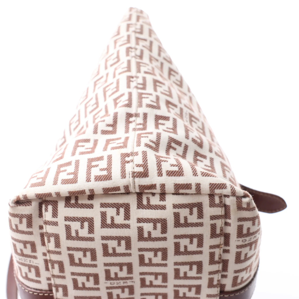 FENDI Zucchino Canvas & Leather Shoulder Bag in Beige 8BH215