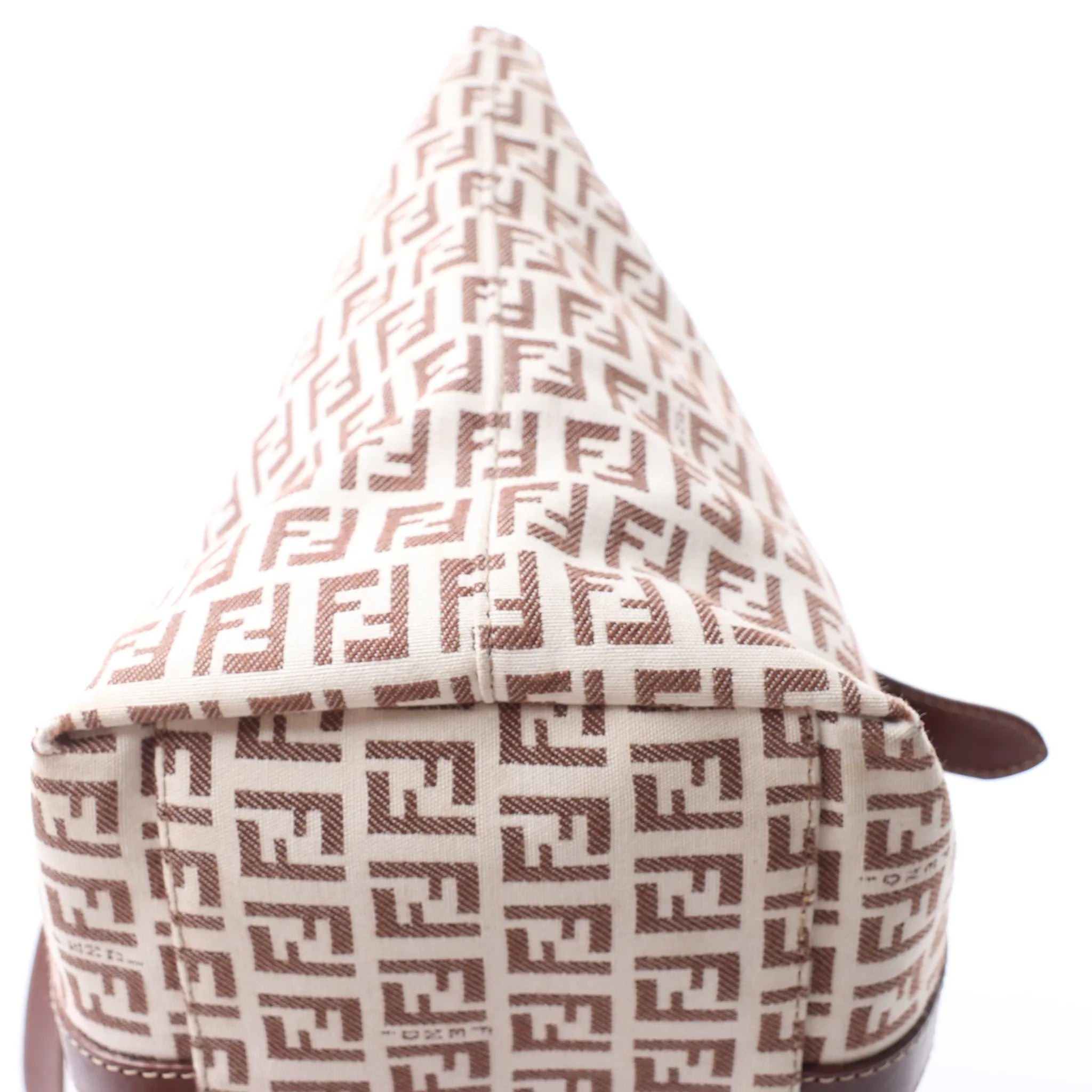 FENDI Zucchino Canvas & Leather Shoulder Bag in Beige 8BH215