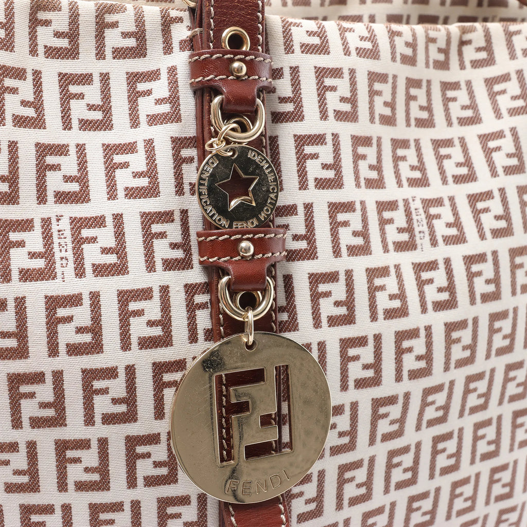 FENDI Zucchino Canvas & Leather Shoulder Bag in Beige 8BH215
