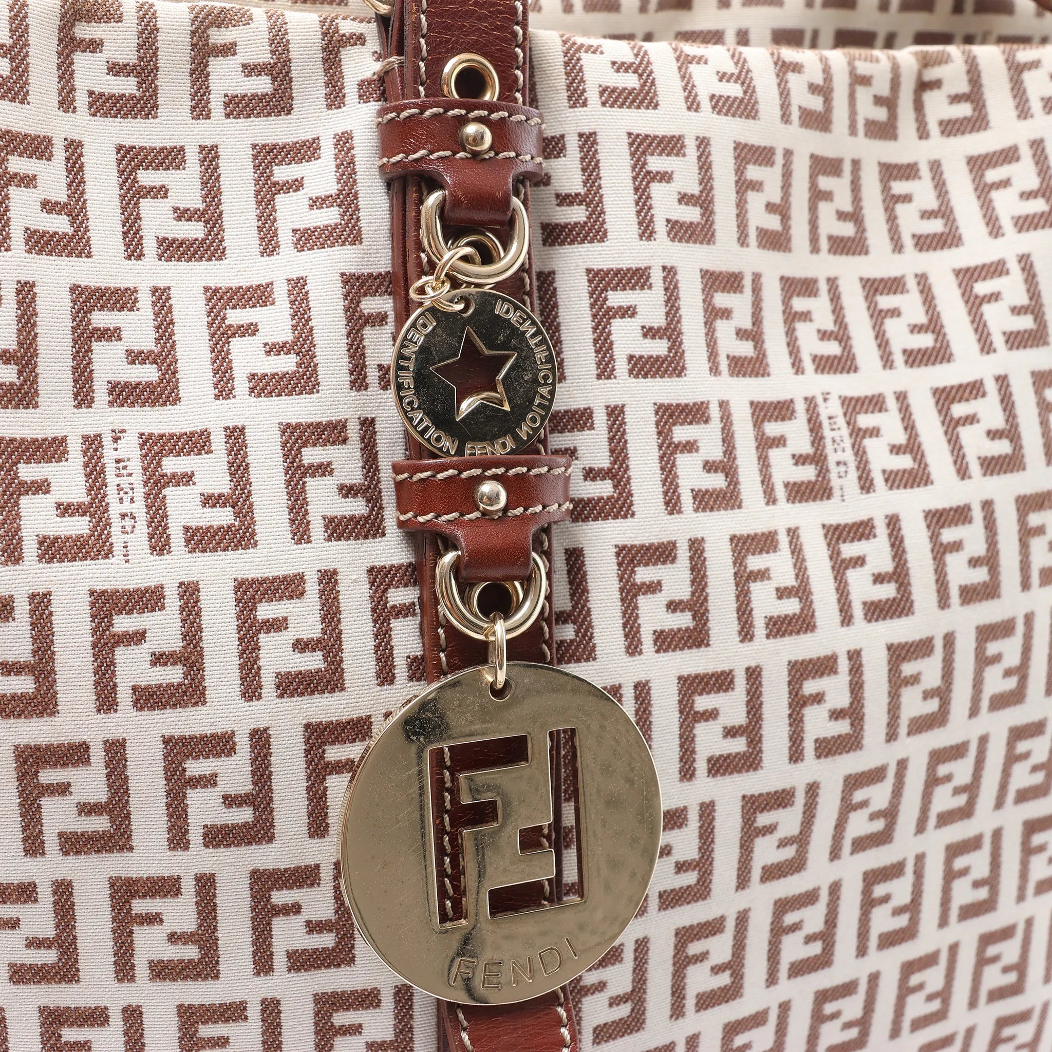 FENDI Zucchino Canvas & Leather Shoulder Bag in Beige 8BH215