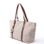 FENDI Zucchino Canvas & Leather Shoulder Bag in Beige 8BH215