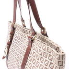 FENDI Zucchino Canvas & Leather Shoulder Bag in Beige 8BH215