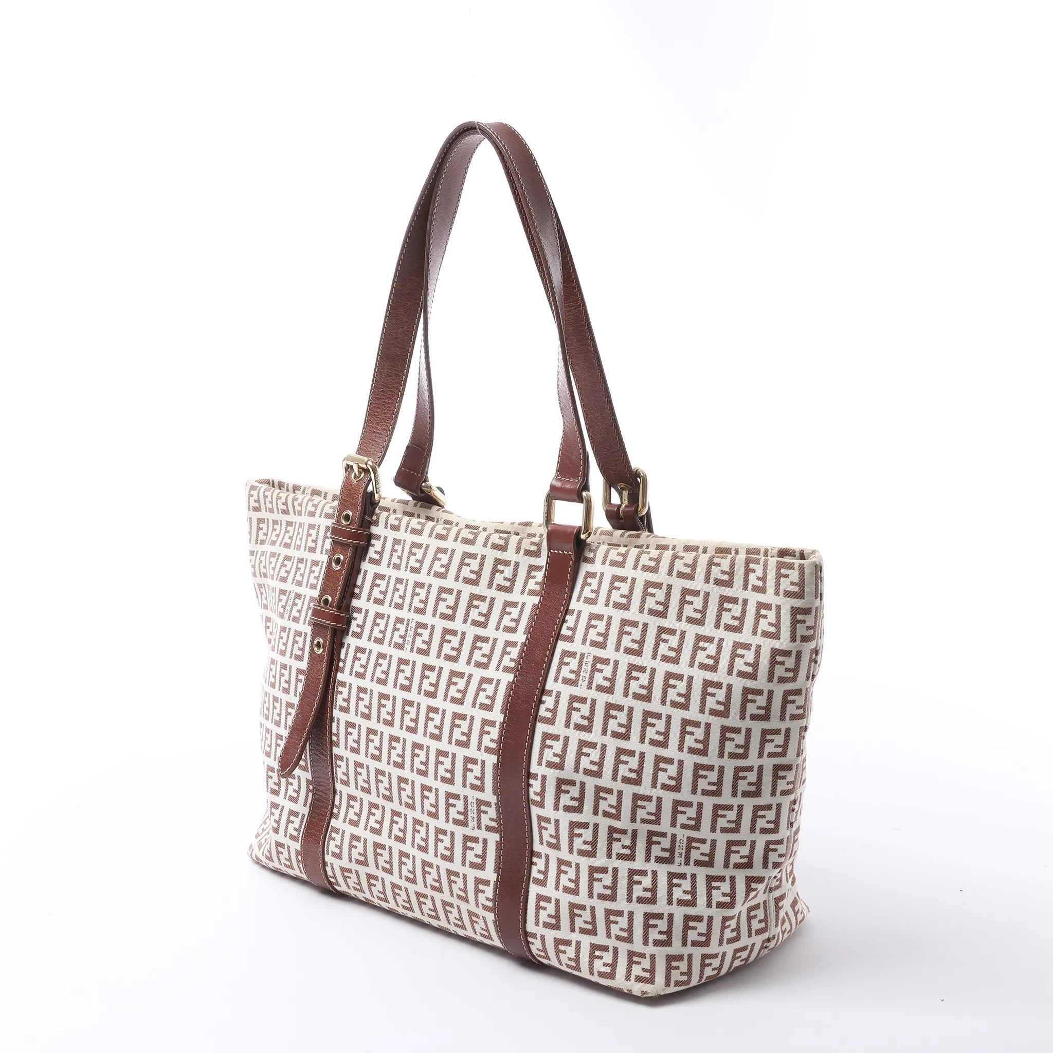 FENDI Zucchino Canvas & Leather Shoulder Bag in Beige 8BH215