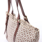 FENDI Zucchino Canvas & Leather Shoulder Bag in Beige 8BH215