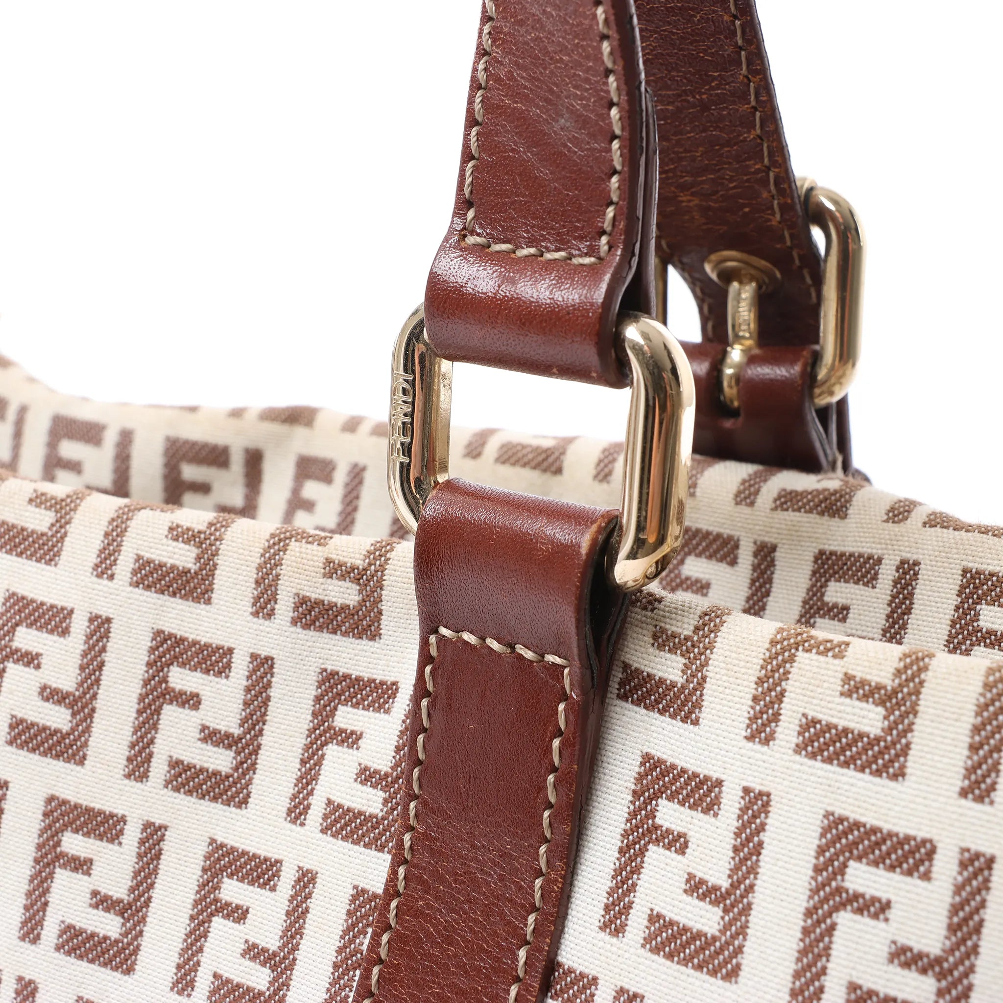 FENDI Zucchino Canvas & Leather Shoulder Bag in Beige 8BH215