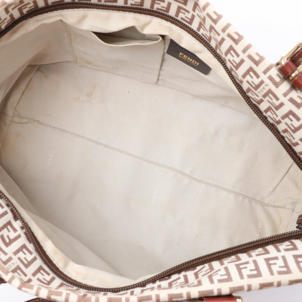 FENDI Zucchino Canvas & Leather Shoulder Bag in Beige 8BH215