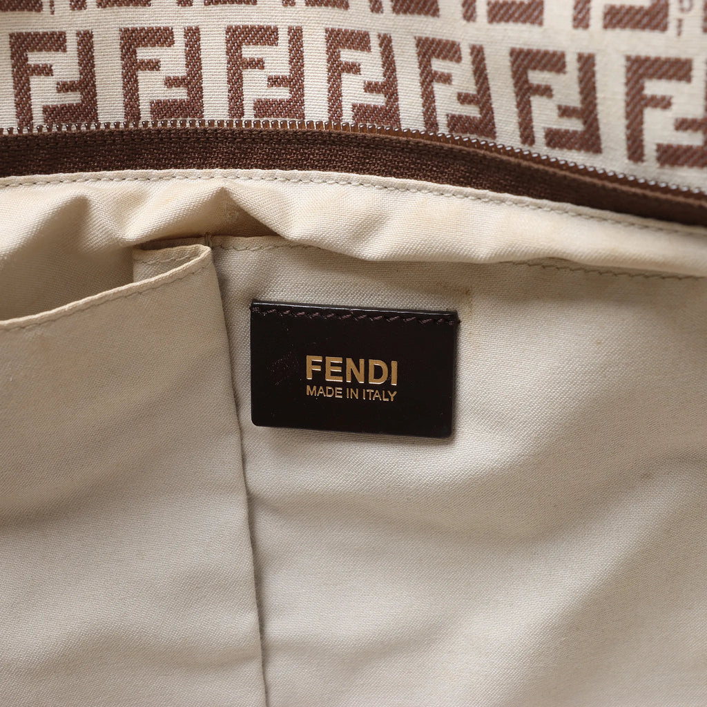 FENDI Zucchino Canvas & Leather Shoulder Bag in Beige 8BH215