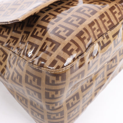 FENDI Zucchino Mamma Baguette Enamel Shoulder bag in Brown 26325