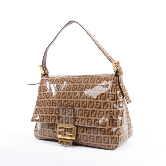 Sac à bandoulière FENDI Zucchino Mamma Baguette en émail marron 26325