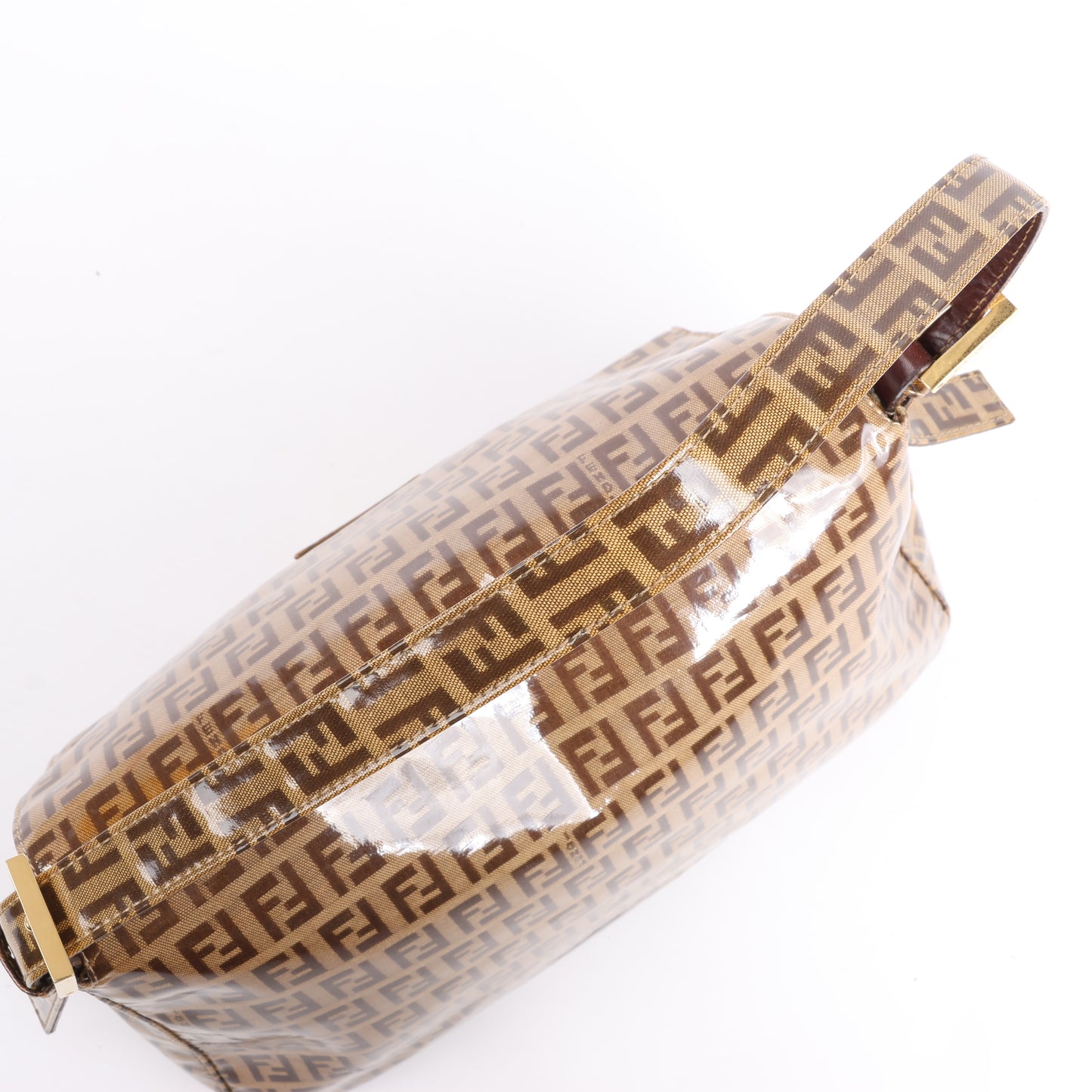 FENDI Zucchino Mamma Baguette Enamel Shoulder bag in Brown 26325