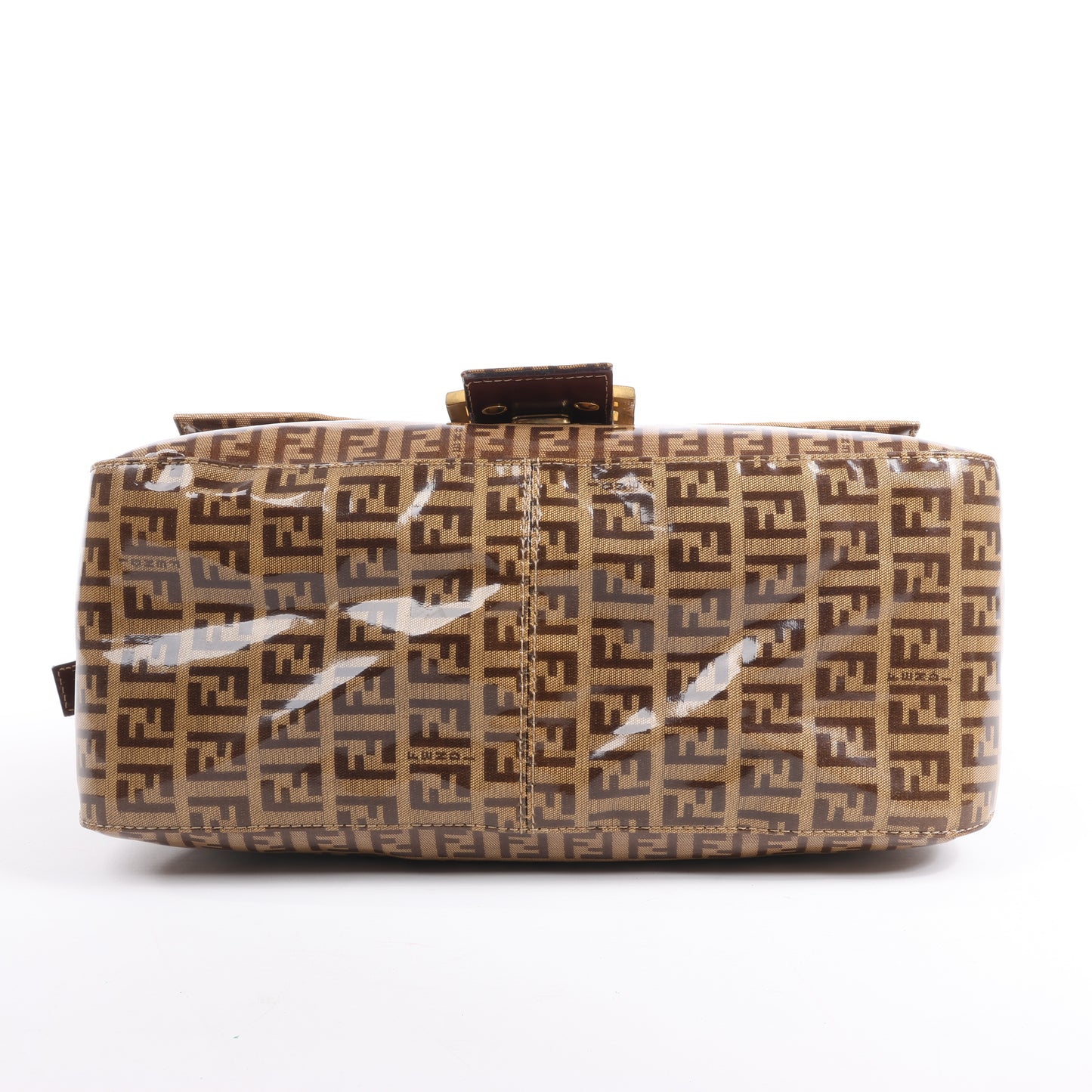 FENDI Zucchino Mamma Baguette Enamel Shoulder bag in Brown 26325