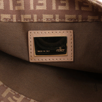 FENDI Mamma Baguette Zucchino Canvas & Leather Shoulder Bag in Pink 8BR036