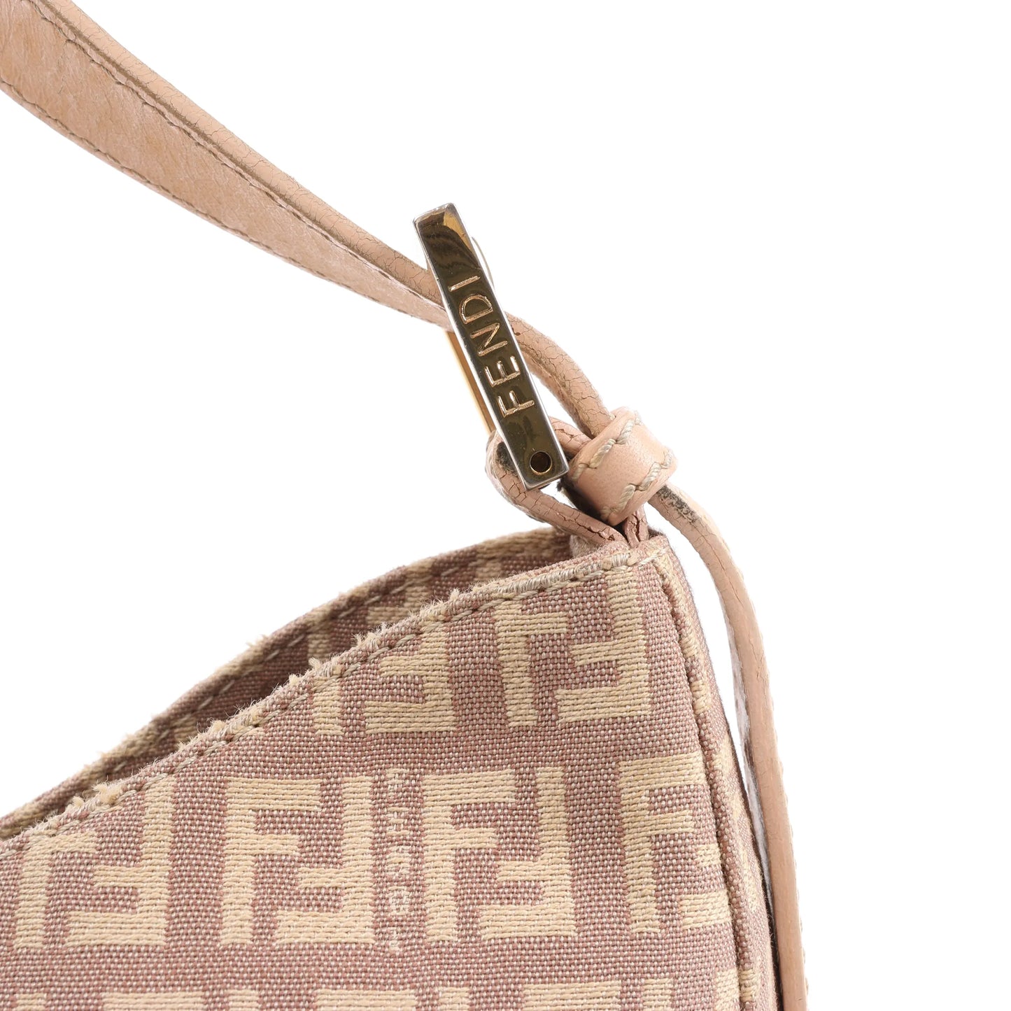 FENDI Mamma Baguette Zucchino Canvas & Leather Shoulder Bag in Pink 8BR036