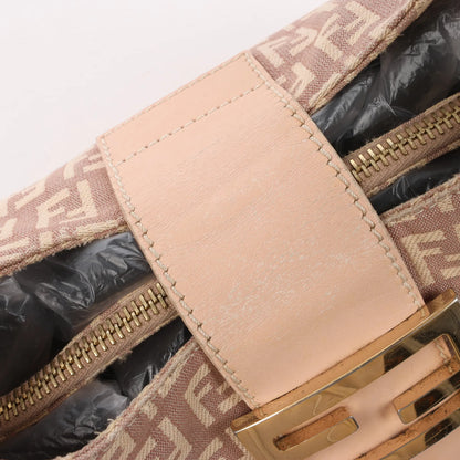 FENDI Mamma Baguette Zucchino Canvas & Leather Shoulder Bag in Pink 8BR036