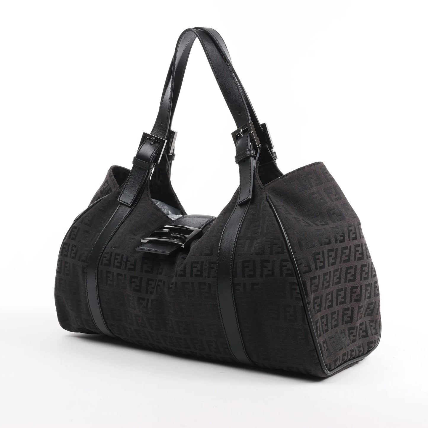 FENDI Zucchino Canvas x Leather Handbag in Brown 8BR091