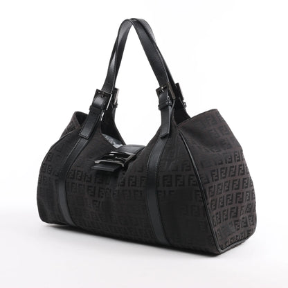 FENDI Zucchino Canvas x Leather Handbag in Brown 8BR091