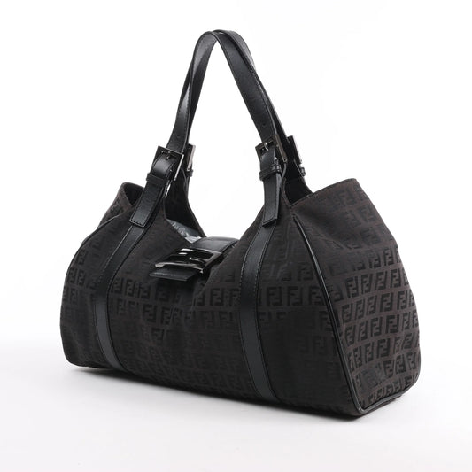 Sac à main FENDI Zucchino en toile et cuir marron 8BR091