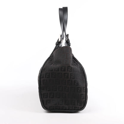 FENDI Zucchino Canvas x Leather Handbag in Brown 8BR091