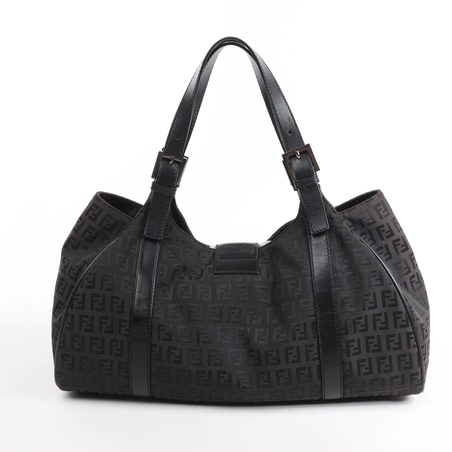 FENDI Zucchino Canvas x Leather Handbag in Brown 8BR091