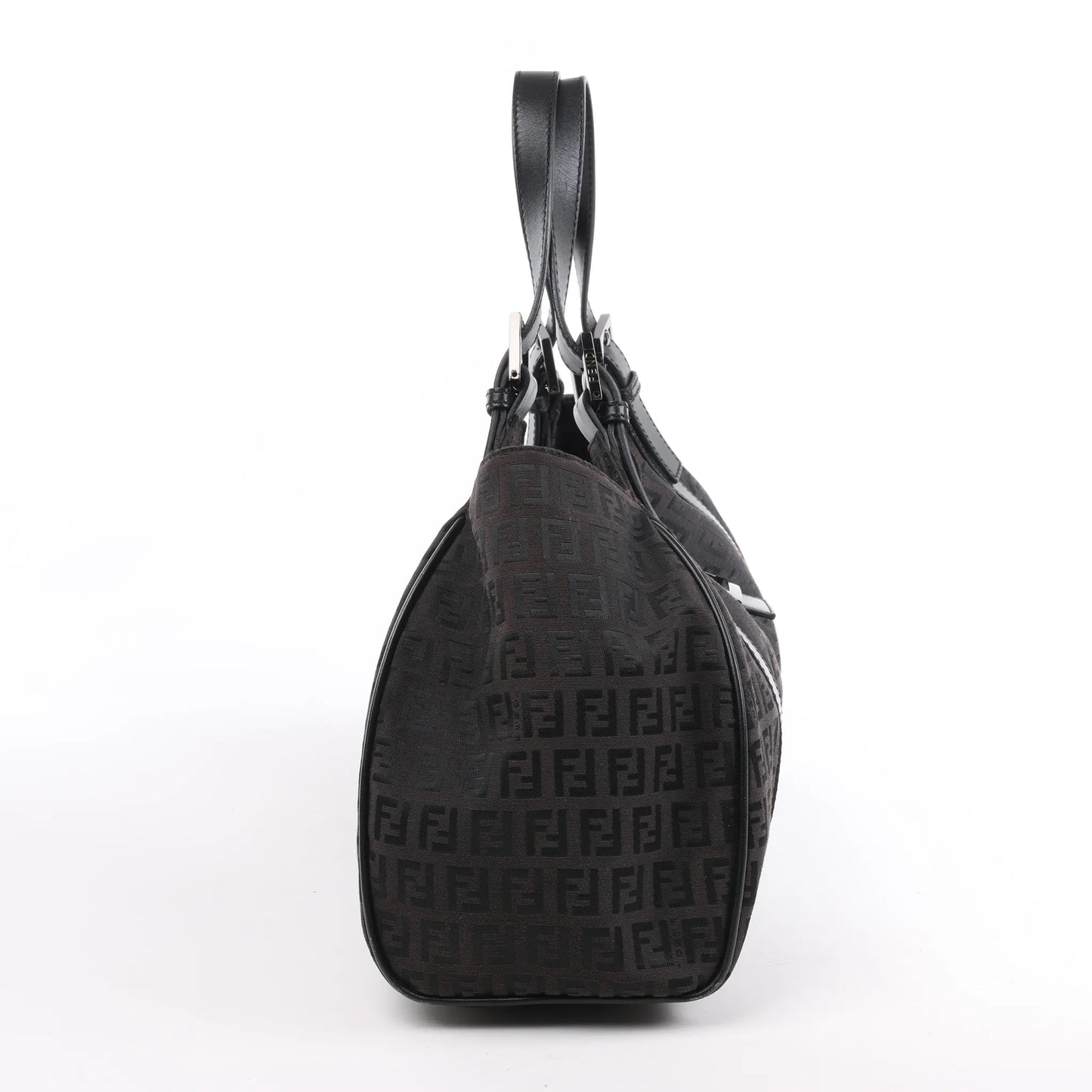 FENDI Zucchino Canvas x Leather Handbag in Brown 8BR091