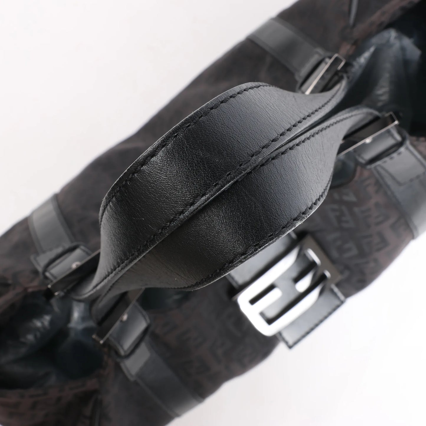 FENDI Zucchino Canvas x Leather Handbag in Brown 8BR091