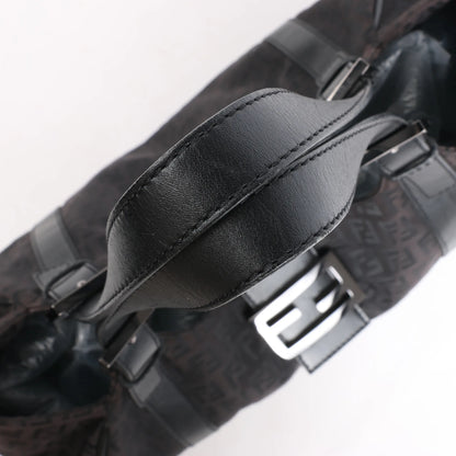 FENDI Zucchino Canvas x Leather Handbag in Brown 8BR091