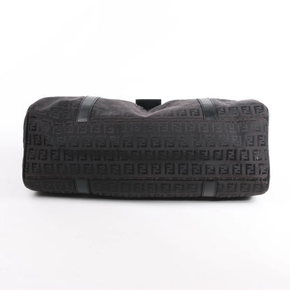 FENDI Zucchino Canvas x Leather Handbag in Brown 8BR091