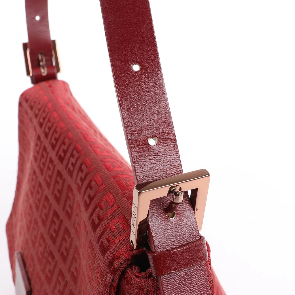 FENDI Zucchino Mamma Baguette Canvas & Leather Shoulder bag in Red 8BR001