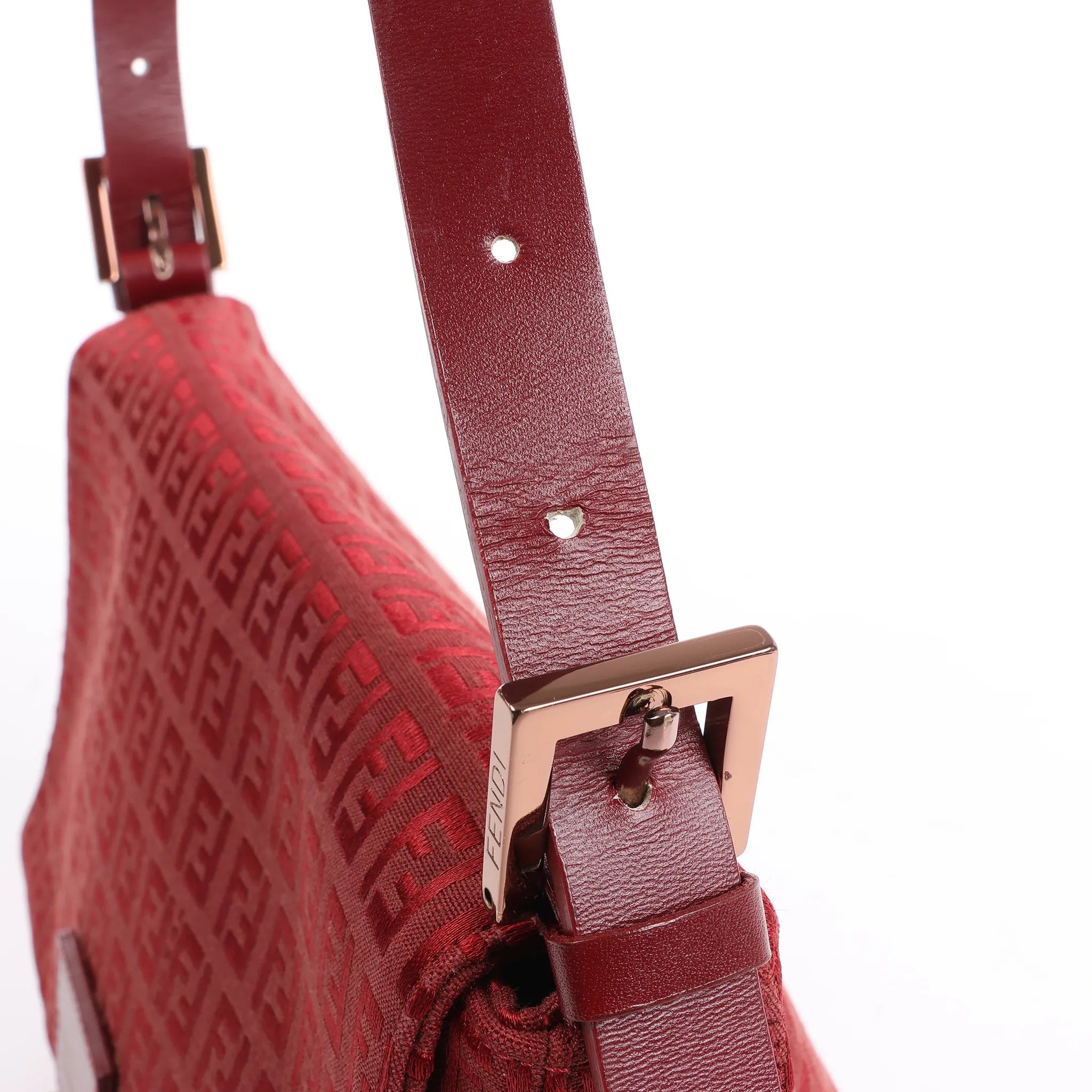 FENDI Zucchino Mamma Baguette Canvas & Leather Shoulder bag in Red 8BR001