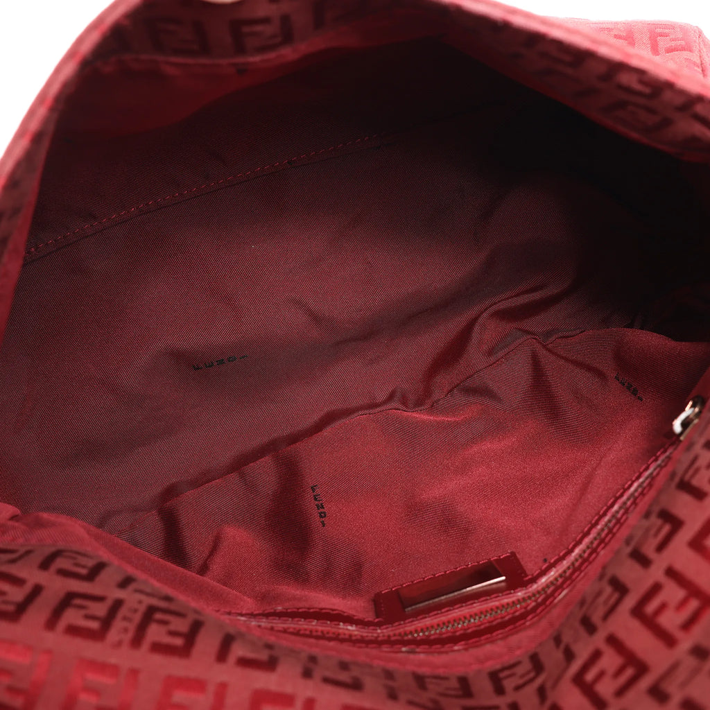 FENDI Zucchino Mamma Baguette Canvas & Leather Shoulder bag in Red 8BR001