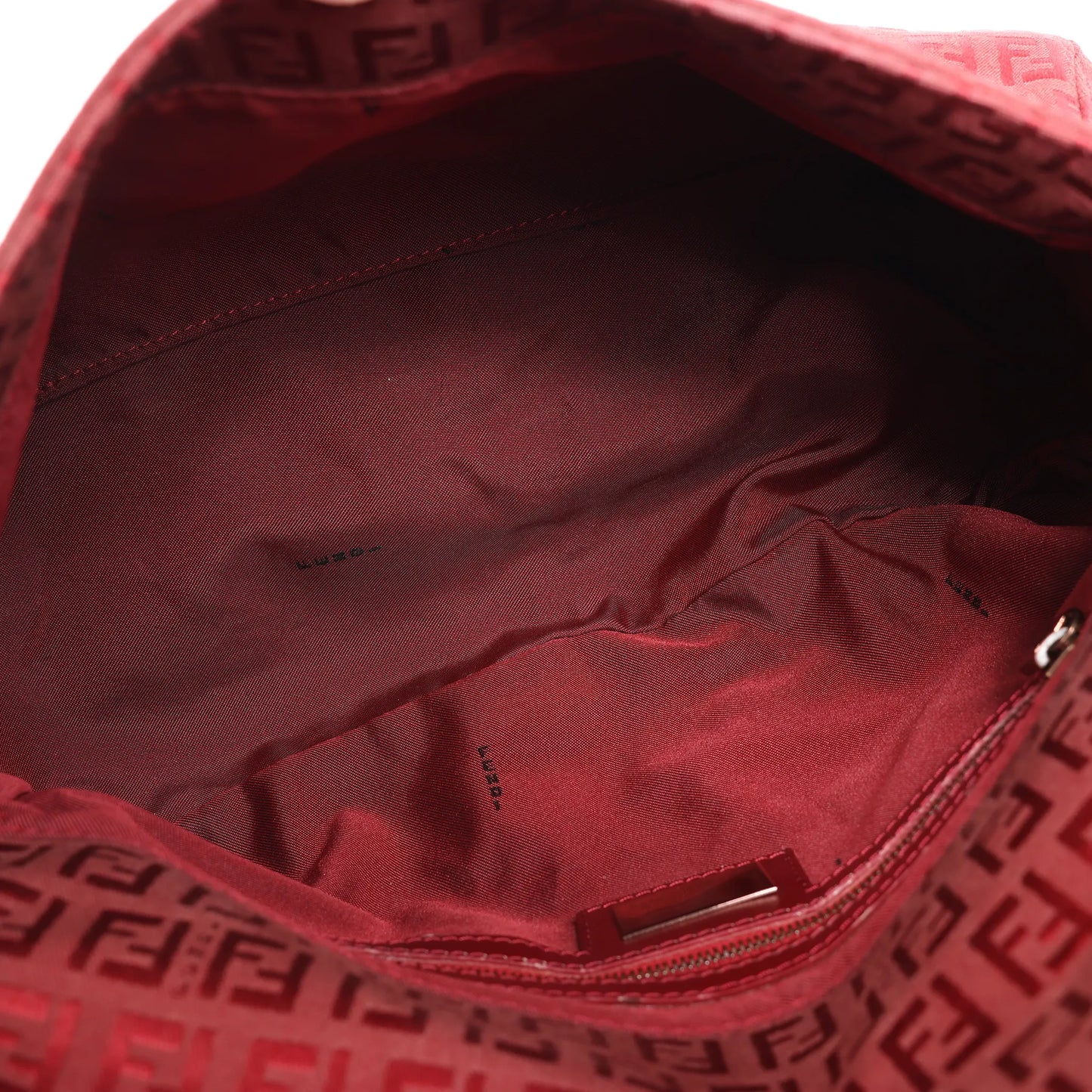 FENDI Zucchino Mamma Baguette Canvas & Leather Shoulder bag in Red 8BR001